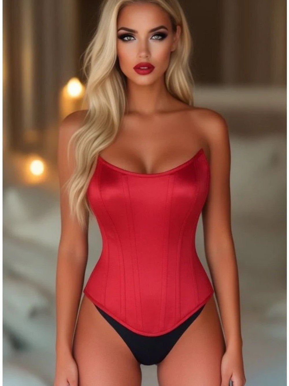 Red Satin Strapless Daisy Corset Top